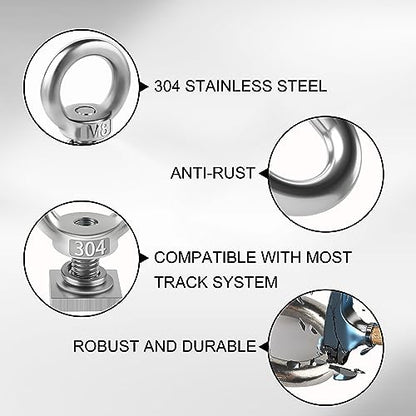 6 Pack Eye Nut with T-Slot Bolt, KWOKWEI M8 Heavy Duty Eye Bolts with Nuts, 304 Stainless Steel Roof Rack T Bolt Eye Nut for Holding Bungee Cord, Anchoring kit, Ropes Anchoring etc