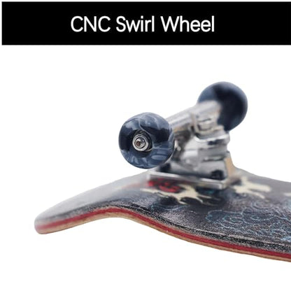 Pro Fingerboard 34mm Wooden Board Professional Finger Skateboard Trucks CNC Swirl Wheels (Dragon)