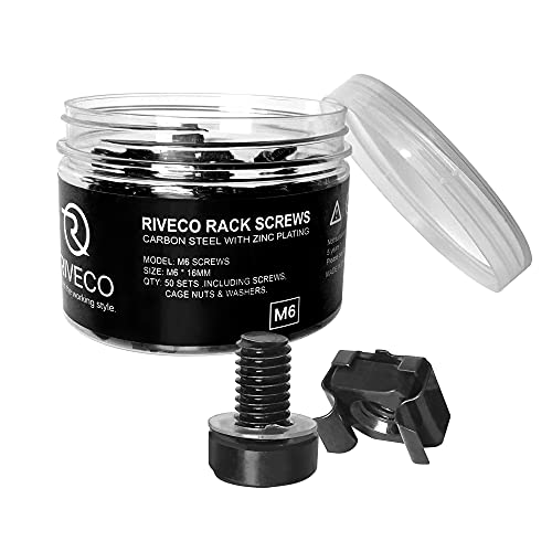 RIVECO Rack Screws & Cage Nuts for Server Cabinets & Racks Mounting Network Equipment Clip Nuts 50 Sets M6 x 16mm Black - size: M6 x 16mm Screws + Cage Nuts (50 Sets)