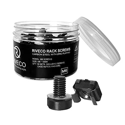 RIVECO Rack Screws & Cage Nuts for Server Cabinets & Racks Mounting Network Equipment Clip Nuts 50 Sets M6 x 16mm Black - size: M6 x 16mm Screws + Cage Nuts (50 Sets)