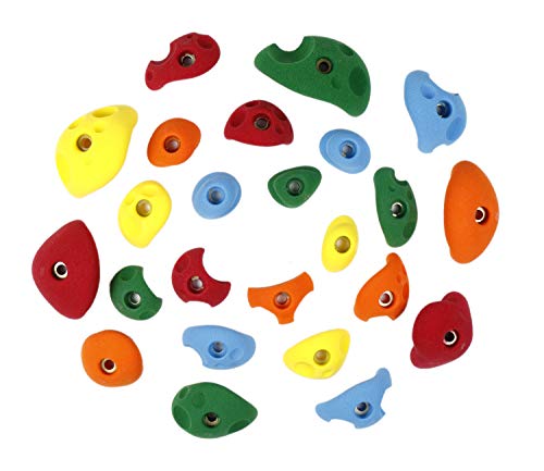 Atomik Rock Climbing Holds Set of 24 Classic Bolt-On Hand and Footholds in Assorted Bright Tones