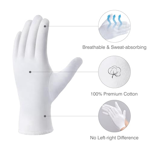 COOLJOB 6 Pairs Cotton Moisturizing Gloves for Dry Hands & Eczema, White XL - color: White, size: XL