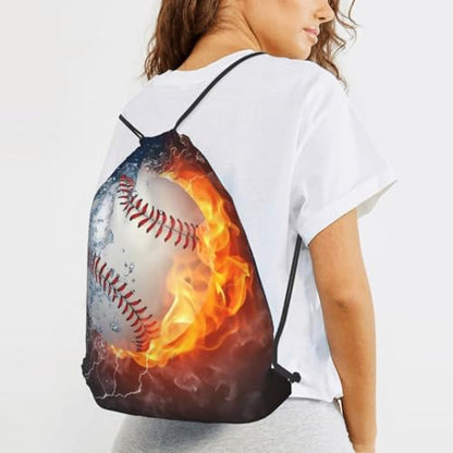 Baseball Drawstring Backpack String Bag Gym Sackpack Lightweight Waterproof Sport Bag for Women Men - color: Baseball