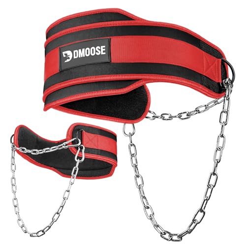 DMoose Fitness Dip Belt for Weight Lifting, Pullup, Squats & Dips - 36" Robust Steel Chain, Comfortable Neoprene Padding Supports 350lbs - Gym Weight Belt for Strength Training Workout & Weightlifting - color: Red