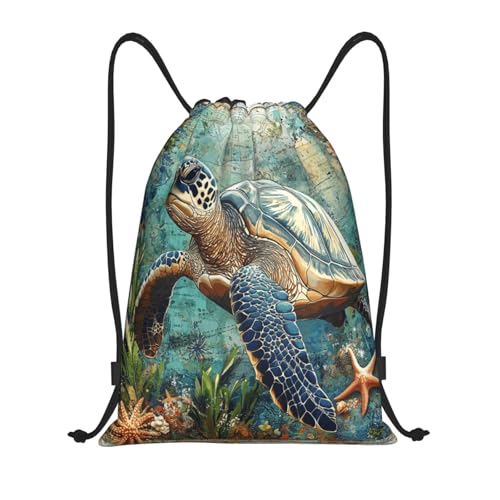 Drawstring Sports Backpacks - Lightweight Swim Gym Bags for Women Men String Sackpack for Beach Travel Yoga(Small, Sea Turtle) - color: Sea Turtle, size: Small