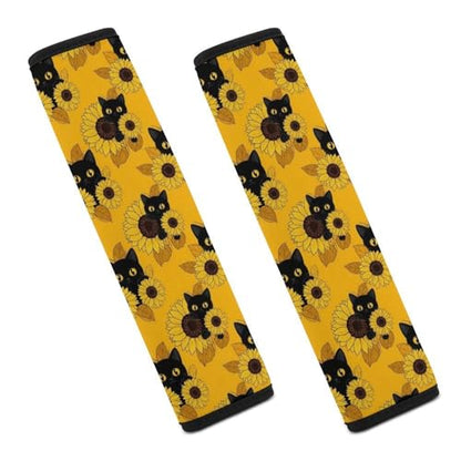 2 Pack Black Cat Yellow Sunflower Seat Belt Cover Universal Fit Seat Belt Cushion for Kids, Stroller Pushchair High Chair, Neck and Shoulder Support - color: Pattern 179