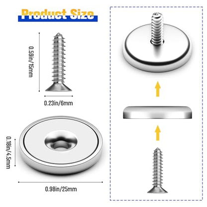 VNDUEEY 8 Pack 60LBS Magnets with Holes Strong Rare Earth Magnets Neodymium Cup Magnet with Stainless Screws for Wall Mounting Round Disc Magnet for Holding Tools Kitchen Office Workplace DIY Craft - size: 8 Pack 60LBS