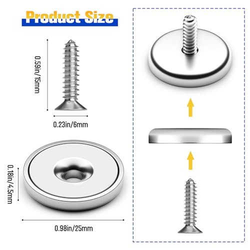 VNDUEEY Neodymium Cup Magnets, Strong Rare Earth Magnets 12 Pack 60LBS Round Base Disc Magnet Heavy Duty with Countersunk Hole and Stainless Screws for Kitchen Office Workplace Craft Holding Tools - size: 12 Pack 60LBS