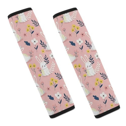 2 Piece Universal Fit Seat Belt Cover for Adult Use, Most Cars, Cute Rabbit Pink Floral Seat Belt Covers Cushion, Shock Absorption - color: Pattern 888