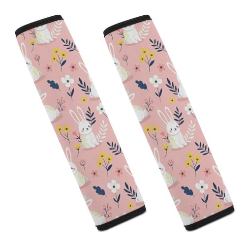 2 Piece Universal Fit Seat Belt Cover for Adult Use, Most Cars, Cute Rabbit Pink Floral Seat Belt Covers Cushion, Shock Absorption - color: Pattern 888