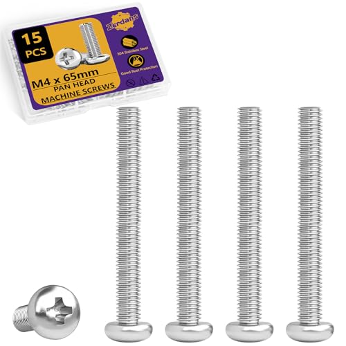 15Pcs M4x65mm Phillips Pan Head Machine Screws Kit 304 SS for DIY | Full Thread, Anti-Rust & Anti-Corrosion, For Furniture Repair, Electronics & 3D Printer Small Models, Storage Case Included - size: M4x65mm