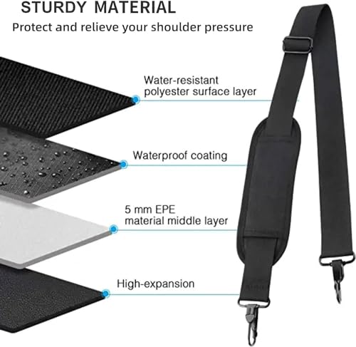 Ytonet Shoulder Strap, 52" Universal Adjustable Padded Laptop Shoulder Strap Replacement Comfortable Belt with Metal Hooks for Laptop Messenger Crossbody Bag Luggage Duffel Camera, Black