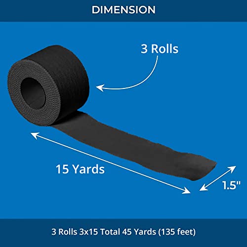 Athletic Tape – 3 Adhesive Rolls-1.5" x 15 Yards per roll -No-Sticky Residue – Black Medical Tape - Sport Tape -Skin Friendly, Use for Athletes,Coaches, Amateurs - color: Black - 45 yards