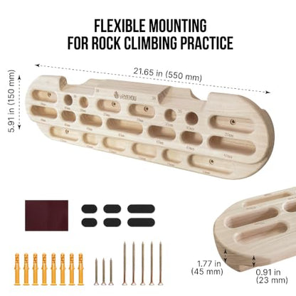 Hangboard Rock Climbing Fingerboard Training - Wooden Climbing Hang Board with Finger Pockets Multiple Depths Dual Slopes - Board Trainer for Pull Ups Grip Strength Endurance