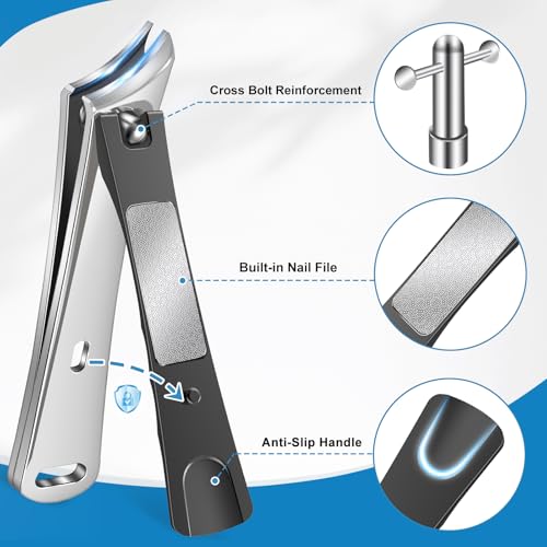 Toenail Clippers for Seniors Thick Toenails, Large Nail Clippers for Men Thick Nails with Catcher, Sharp Fingernail Clipper with Safety Lock Heavy Duty Slanted Nail Cutter Gifts for Men Women Adults - style: Black Slanted Nail Clippers Set