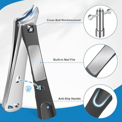 Toenail Clippers for Seniors Thick Toenails, Large Nail Clippers for Men Thick Nails with Catcher, Sharp Fingernail Clipper with Safety Lock Heavy Duty Slanted Nail Cutter Gifts for Men Women Adults - style: Black Slanted Nail Clippers Set