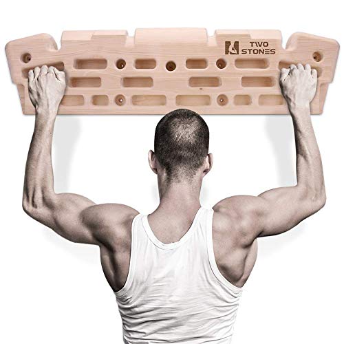 TWO STONES Wooden Hangboard Rock Climbing Pull Up Bar Designed Training for Climbing, Wooden Fingerboard Climbing Finger Board for Building Core Strength and Endurance (CJ-HB2006)
