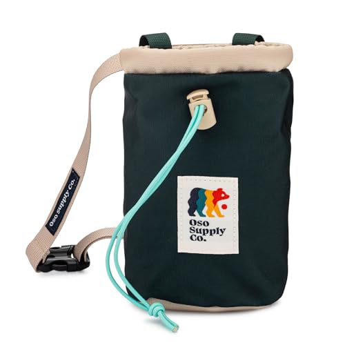 Classic Chalk Bag for Rock Climbing, Bouldering Chalk Bag Bucket with Quick-Clip Belt, Zippered Pockets and Pouch - Perfect Indoor/Outdoor Rock Climbing Gear Equipment - color: Cascade Green