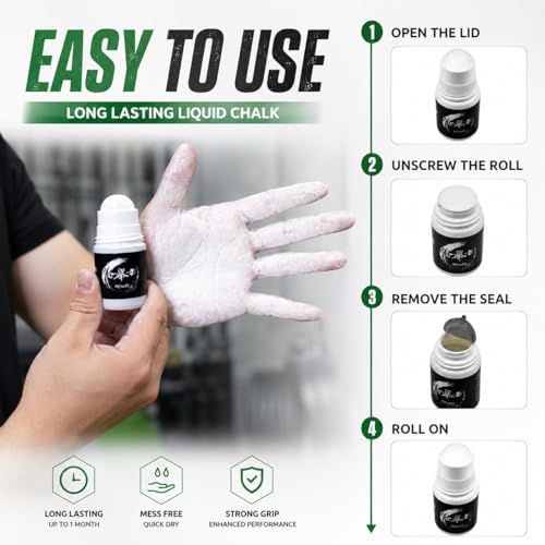 Liquid Chalk, Mess Free Gym Chalk for Weightlifting, Gymnastics, Rock Climbing. Sweat Resistant and Long Lasting for Stronger Grip. (30ML - 3 Pack)