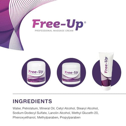 Free-Up-Professional Massage Cream, Fragrance-Free, Great Glide, Lubricity, Tissue Perception, Perfect for Physical Therapy, Massage Versatile, Non-Greasy, 8 Oz Jar - size: 8 Ounce (Pack of 1)