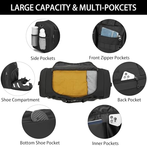 Tactical Gym Bag for Men,Carry On Duffel Bag with Shoe Compartment Gym Duffle bags for Travel Military Duffle Bags with Molle System for Weekend Overnight bag
