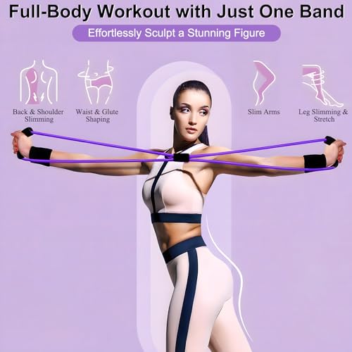 Figure 8 Fitness Resistance Bands with Handles, Exercise Elastic Bands for Women Arm Shoulder Back Leg Chest Stretch, Workout Equipment for Yoga, Pilates, Physical, Therapy, Home Gym Fitness, 3 Pack