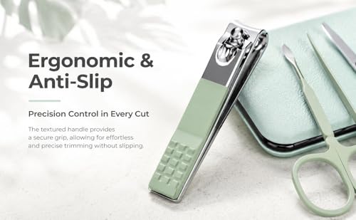 Manicure Set Nail Clipper Set, 7 Pcs Matcha Green Professional Manicure Pedicure Set, Nail Care Kit Beauty Tool, Purse Essentials Travel Nail Kit with Leather Case, Gift for Men and Women