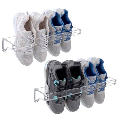 MyGift Premium 10mm Thick Clear Acrylic Hanging Shoe Storage Organizer Racks, Wall Mounted Space Saving Footwear Holder for Closet, Mudroom, Entryway, Set of 2 Holds 4 Pairs