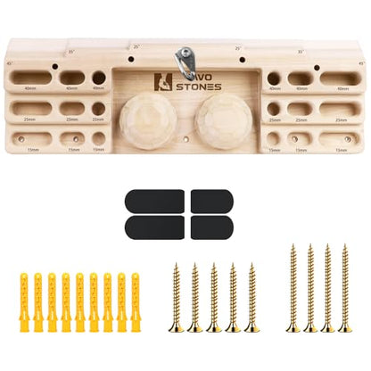 Two Stones Hangboard Rock Climbing Pull Up Bar Designed Training for Climbing, Wooden Fingerboard Climbing Finger Board Training Board for Building Core Strength and Endurance (CJ-HB2051)
