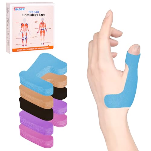 Precut Kinesiology Tape for Thumb (Left Hand), 40 Pcs - Thumb Support & Stability, Thumb Pain Relief Athletic Tape - Waterproof & Elastic, Breathable Hypoallergenic Latex-Free Tape, Blue - color: Blue, size: Left Hand