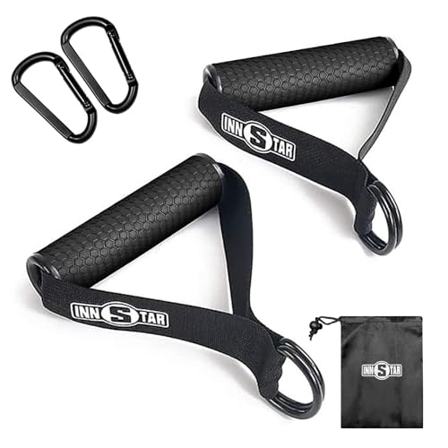 INNSTAR Cable Attachments for Gym, Heavy Cable Handles with Solid ABS Core Grips, D Handle Cable Attachment, Cable Machine Handles for Resistance Bands - color: Handles+Buckle