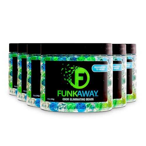 FunkAway Odor Eliminating Beads, 12 oz., 6 Pack, Supercharged Odor Absorbing Beads for the House, Car or Gym, Eliminate Smoke, Pet and Bathroom Odors for Long-Lasting Results - size: 12 Fl Oz (Pack of 6)