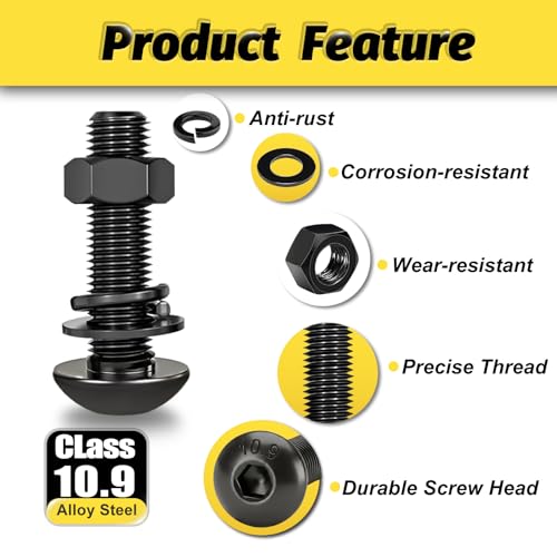 Kadrick Metric Screw Assortment, 2000PCS Metric Bolt Assortment Kit M2 M3 M4 M5 Machine Screws with Lock & Flat Washers, Grade 10.9 Alloy Steel Hex Socket Button Head Black Screws Nuts and Bolts Kit - size: M2-M5 2000Pcs