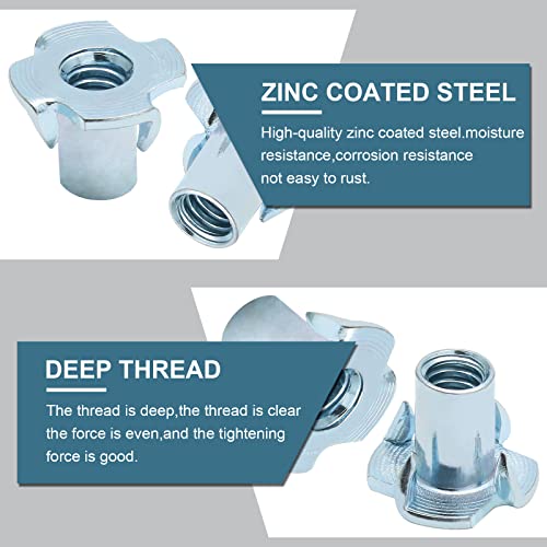 1/4"-20 T-Nuts, 1/4"-20 x 9/16", 50 Pack | Four Pronged Tee Nut, For Wood, Rock, Climbing Holds, Cabinetry - size: M6 x 14mm
