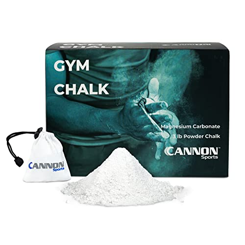 Cannon Sports Gym Chalk Powder – 3 Pounds of Magnesium Carbonate Loose Chalk with Resealable Bag & Chalk Bag Sock – Pro Non-Slip, Sweatproof Grip for Weightlifting, Gymnastics, Rock Climbing and More
