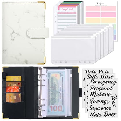 SKYDUE Budget Binder, Money Saving Binder with Zipper Envelopes, Cash Envelopes and Expense Budget Sheets for Budgeting (White/Black) - color: White/Black