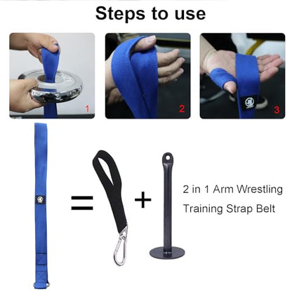 J Bryant Arm Wrestling Training Strap Belt Hand Grip- Ideal for Wrist Forearm and Biceps Workouts Multifunctional Home Gym Fitness Equipment Compatible with 1 inch and 2 inches Barbell Plates - color: Blue