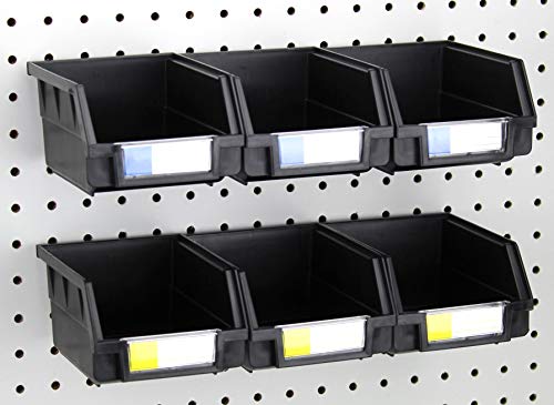 Pegboard Bins - 6 Pack Black Large - Hooks to Any Peg Board - Organize Hardware, Accessories, Attachments, Workbench, Garage Storage, Craft Room, Tool Shed, Hobby Supplies, Small Parts - color: Black, size: 5 Inch (Pack of 6)