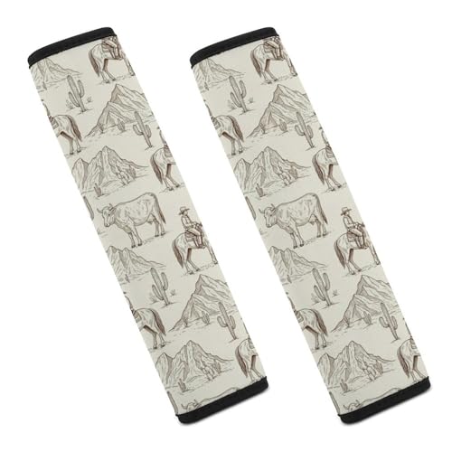 Universal Soft and Comfortable Car Seat Belt Pad for Adult Use, Most Cars, 1 Pair Vintage Wild West Country American Western Cowboy Automotive Seat Belt Protector Shock Absorption - color: Pattern 776
