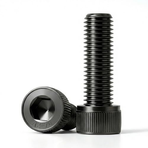 M5 x 8mm (50 Pack) Socket Head Cap Bolts with Hex Spanner, Black Oxide 304 Stainless Steel 18-8, Allen Socket Drive, Full Thread