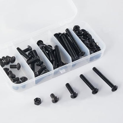 M5 x 10mm 20mm 30mm 40mm Button Head Socket Cap Screws Bolts and Nuts, 10.9 Grade Alloy Steel, Black Oxide Finish, Metric Allen Hex Drive, Fully Thread, Assortment Kit 80PCS - size: Button M5x10-40mm+Nuts