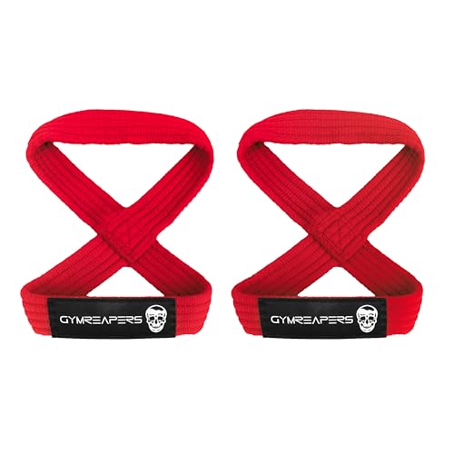 Gymreapers Figure 8 Lifting Straps For Deadlift, Powerlifting, Strongman, & Cross Training Strong Weightlifting Wrist Straps For Men, Women - color: Red, size: Large