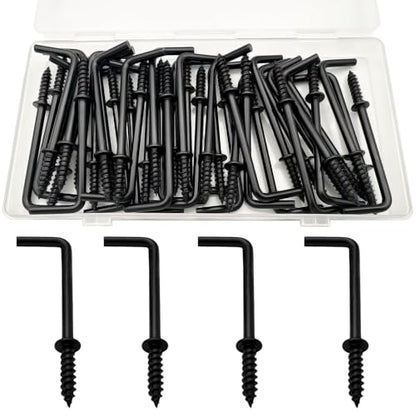 40 PCS 2 Inch Screw in L Shaped Hooks, Black 7 Shaped Right Angle Screw Hooks for Hanging Lamp,Plants,Decorations,kitchenware and DIY Crafts - size: 2inch 40pcs