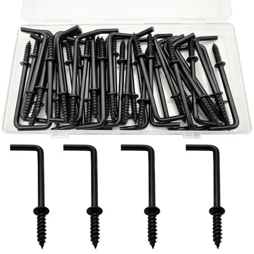 40 PCS 2 Inch Screw in L Shaped Hooks, Black 7 Shaped Right Angle Screw Hooks for Hanging Lamp,Plants,Decorations,kitchenware and DIY Crafts - size: 2inch 40pcs
