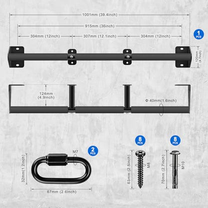 Kipika Wall Mounted Pull Up Bar - Heavy Duty 500 LB Capacity Doorway Chin Up Bar for Home Gym, Sturdy Steel Construction with Resistance Band Hooks | Hanging Exercise Bar for Full Body Workout