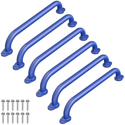 SELEWARE 6 Pcs 17" Blue Playground Safety Handles Metal Monkey Bars Indoor | 500LB Heavy Duty Fully Welded Steel Kids Grab Bars for Indoor/Outdoor Playset Treehouse Climbing Frame Wall ladder Backyard - color: A: 17"-6 Pcs-blue
