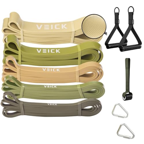 VEICK Pull Up Resistance Bands Set, Heavy Stretch Workout Bands, Fitness Assistance Bands for Men Women, Portable Exercise Equipment for Home Gym Office Travel - color: Green Set of 5 + Handles
