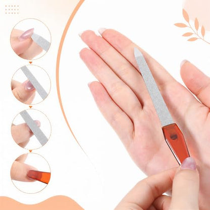 3 Pack Nail File Metal Sharp Pointed Tip with Leather Sheath Case 5 Inch | Double Sided Grit Nails for Natural Non Slip Handle Fingernail Files Stainless Steel Manicure for Women