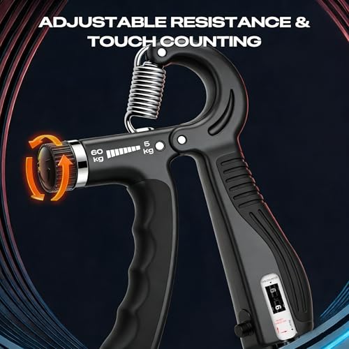 JTHEW Grip Strength Trainer - Adjustable Resistance 11-132lbs/5-60kg Hand Gripper & Forearm Strengthener Device with Smart Counter for Sports & Rehab - color: Black