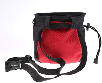 Chalk Bag Storage Pouch for Rock Climbing Gym with Drawstring and Adjustable Waist Belt * Black and red -